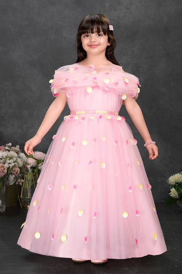 Pink Petal Princess Tulle Gown for Girls