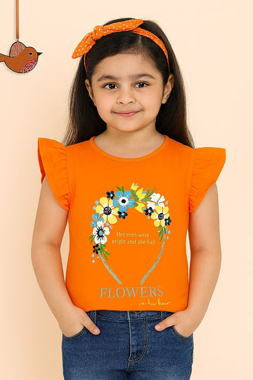Bright Orange Girls T-Shirt – Flowers in Her Hair Floral Print