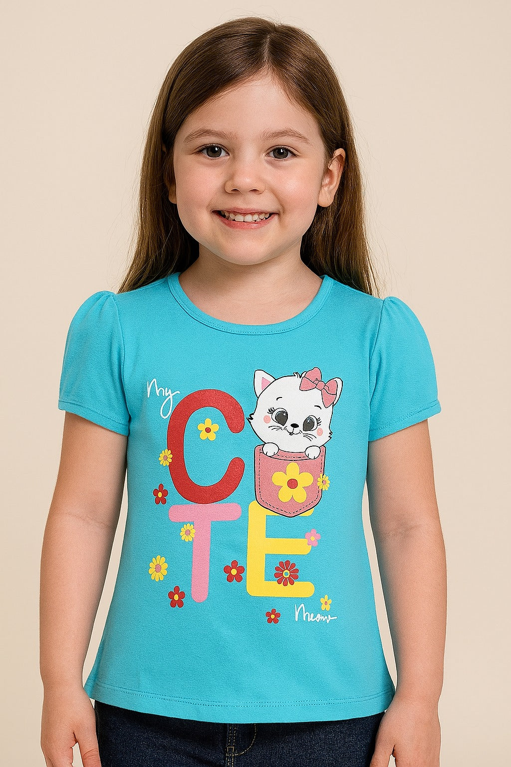 Girls’ Blue Cotton T-Shirt - Inayah Fashion