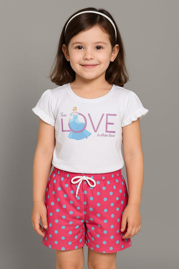 Disney Cinderella “True Love is Shoe Love” T-Shirt with Pink Polka Dot Shorts – 2-Piece Girls' Outfit