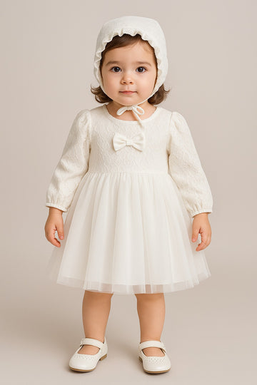 Baby Girls’ White Lace Party Dress with Bonnet
