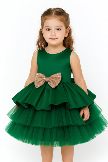 Elegant Bottle Green Baby Girl Frock with Glitter Bow