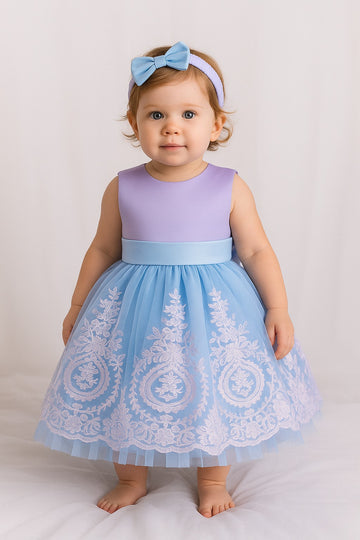 Elegant Lavender & Blue Baby Girl Party Dress with Bow