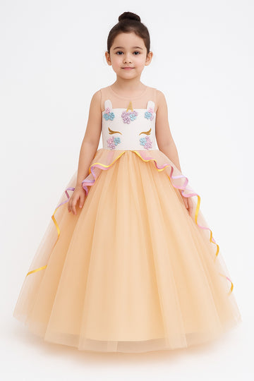 Princess Birthday Party Wear Ball Gown With Flowers