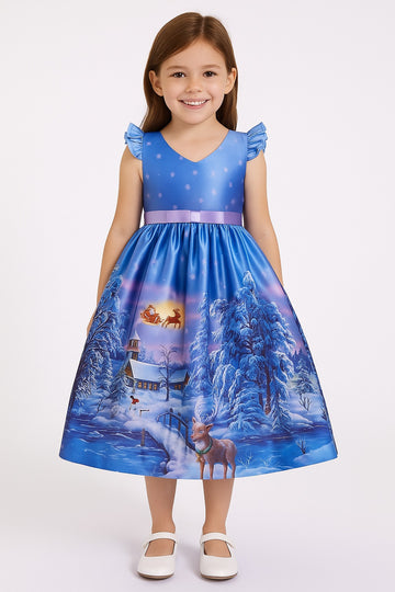 Acqua Blue Santa Print Sleeveless Dress