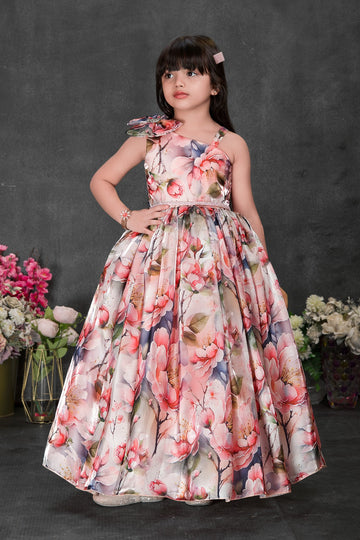 Blossom Garden One-Shoulder Floral Gown for Girls