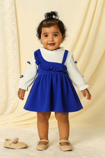ct Name: Royal Blue Layered Baby Girl Dress – Full Sleeve White Ruffled Inner Top Dress