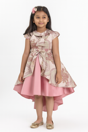 Premium Floral Brocade High-Low Party Frock