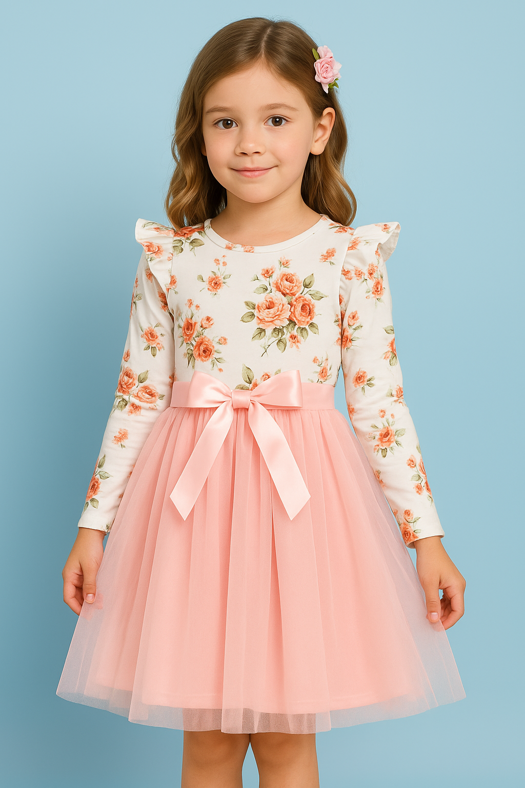 Adorable Floral and Pink Tulle Dress for Girls