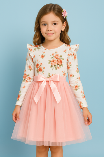 Adorable Floral and Pink Tulle Dress for Girls