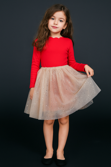 Beautiful Red Star Applique Knee Length Dress