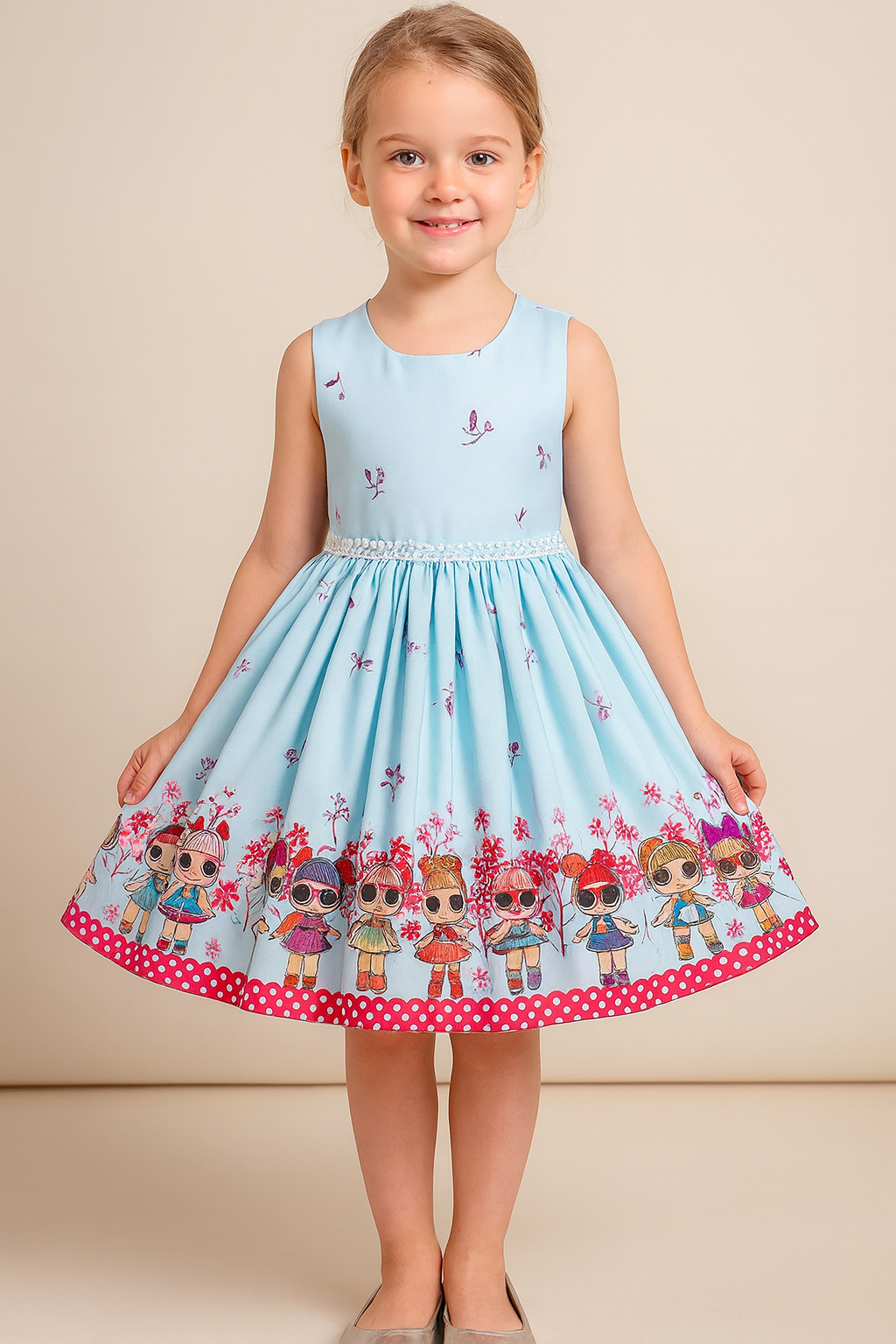 Barbie Blue Rose Flower Applique Sleeveless Party Dress - Inayah Fashion