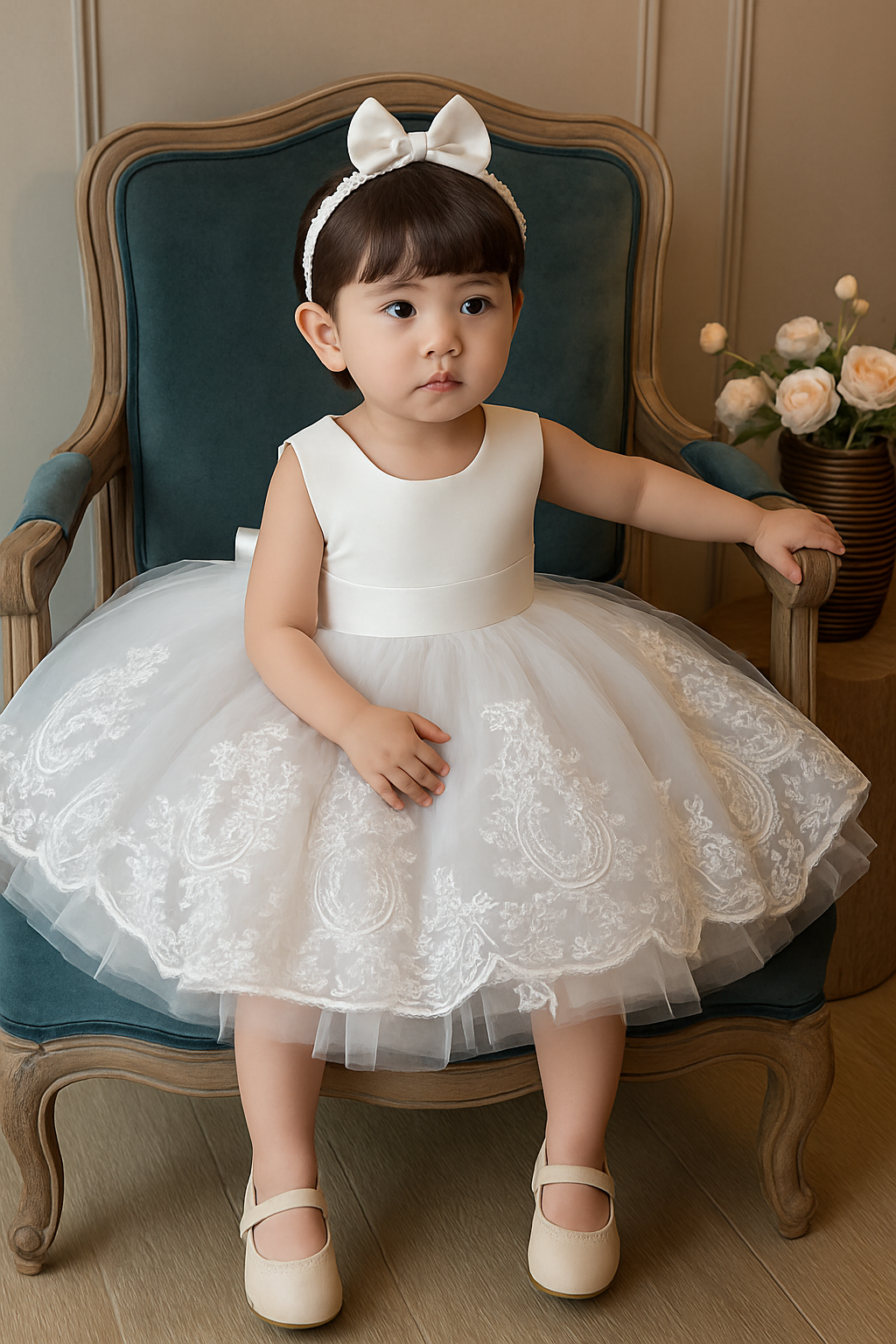 Princess Dress Baby Girl Baptism Dress Christening Lace Tulle Collection - Inayah Fashion