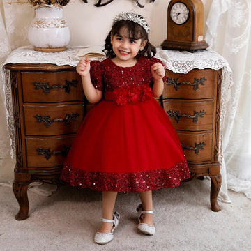 Red Sequin Party Wear Gown for Girls | Luxury Kids Dress