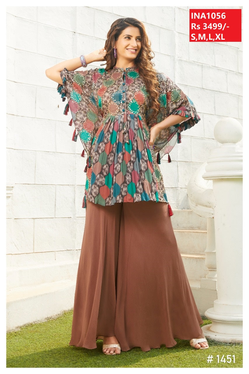 Premium Boho Printed Cape Top with Palazzo Set