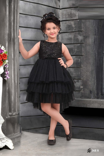 Black Sequin Layered Party Dress for Girls