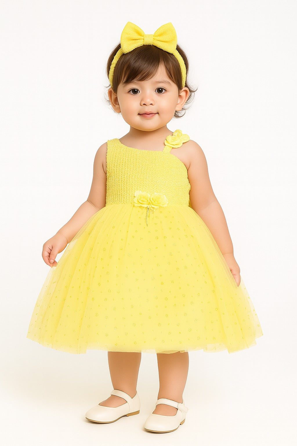 Sunshine Yellow One-Shoulder Party Dress for Girls