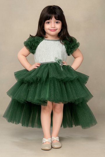 Elegant Multi Layered Party wear Applique Sleeveless Party Dress