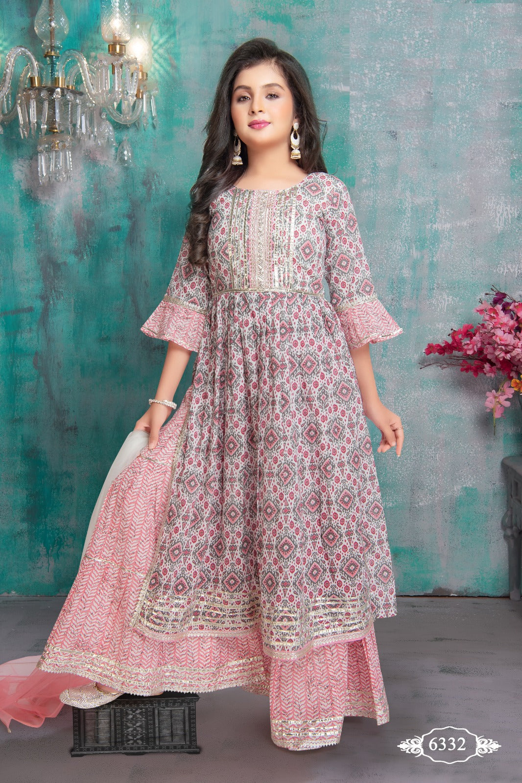 Stylish Pink Ethnic Kurti with Sharara Set for Girls – Festive & Occasion Wear