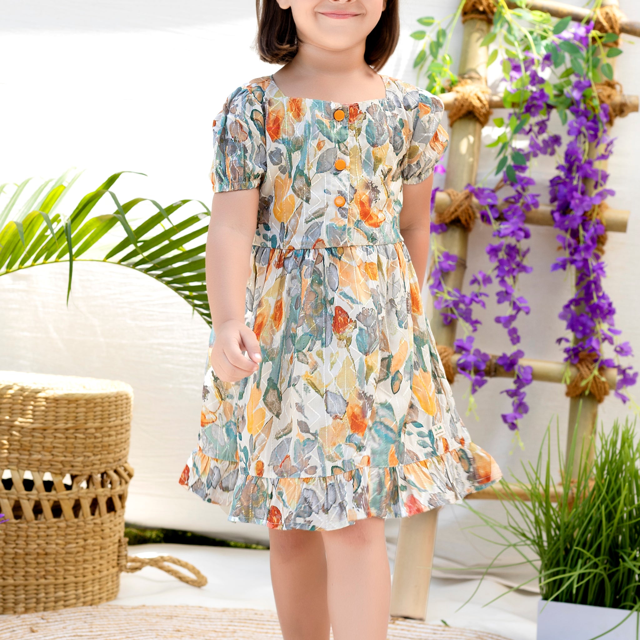 Floral Print Cotton Frock for Girls – Lightweight Summer Dress with Ruffle Hem