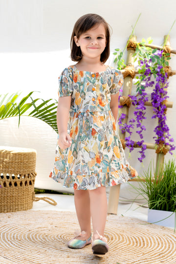 Floral Print Cotton Frock for Girls – Lightweight Summer Dress with Ruffle Hem