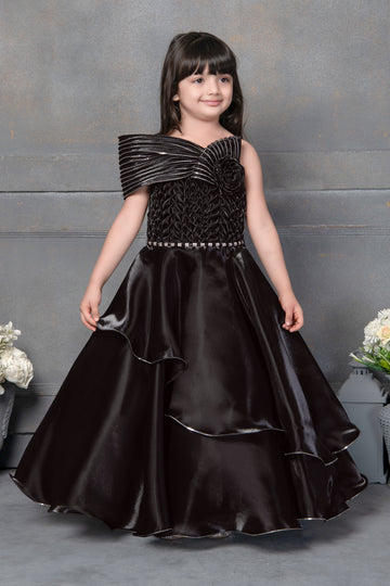 Black Galaxy One-Shoulder Premium Party Gown