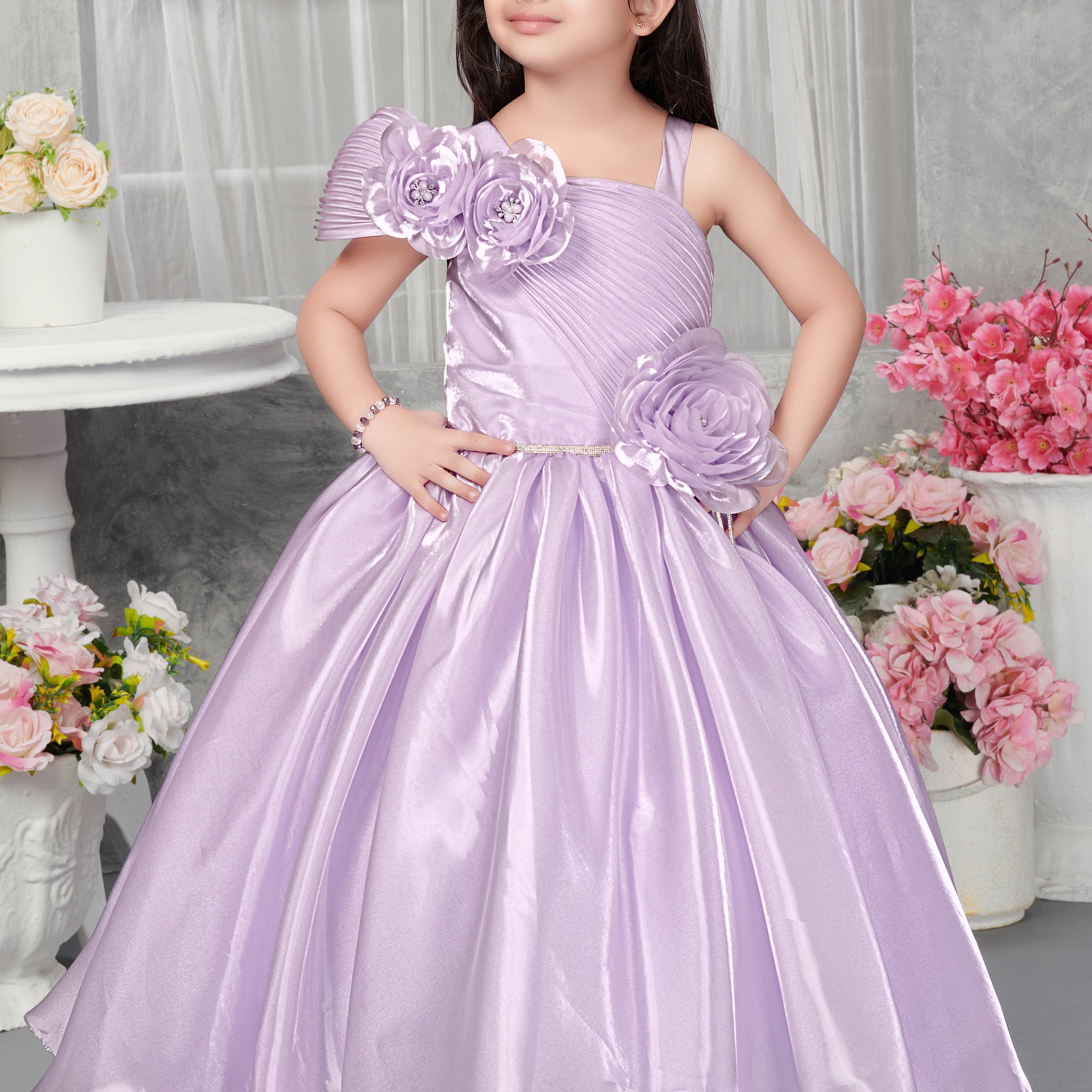 Lavender Princess Party Gown – Premium Satin Finish
