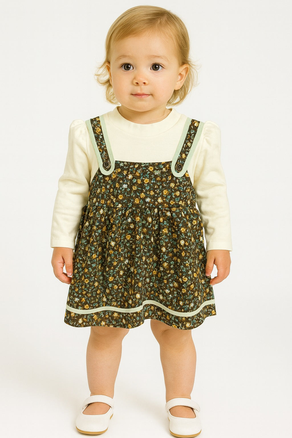 Floral Suspender Dress with Cream Top – Baby Girl Collection