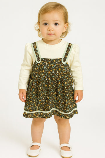 Floral Suspender Dress with Cream Top – Baby Girl Collection