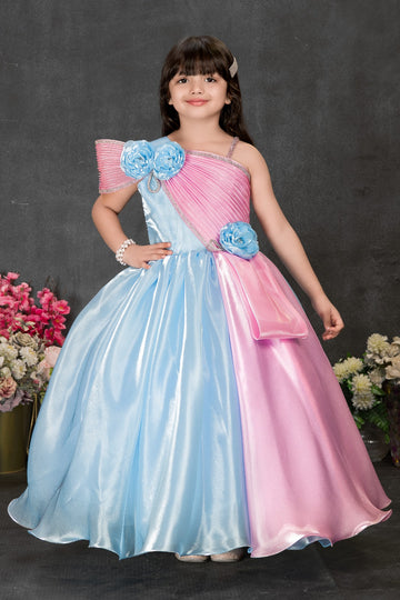 Blue & Pink Ombre One-Shoulder Party Gown – Girls’ Designer Dress