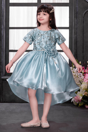 Sky Blue Sequin Floral Party Dress for Girls | Inayah Fashion