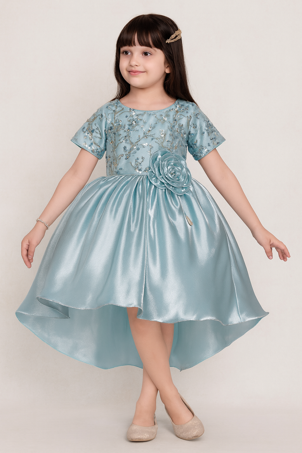 Sky Blue Sequin Floral Party Dress for Girls | Inayah Fashion