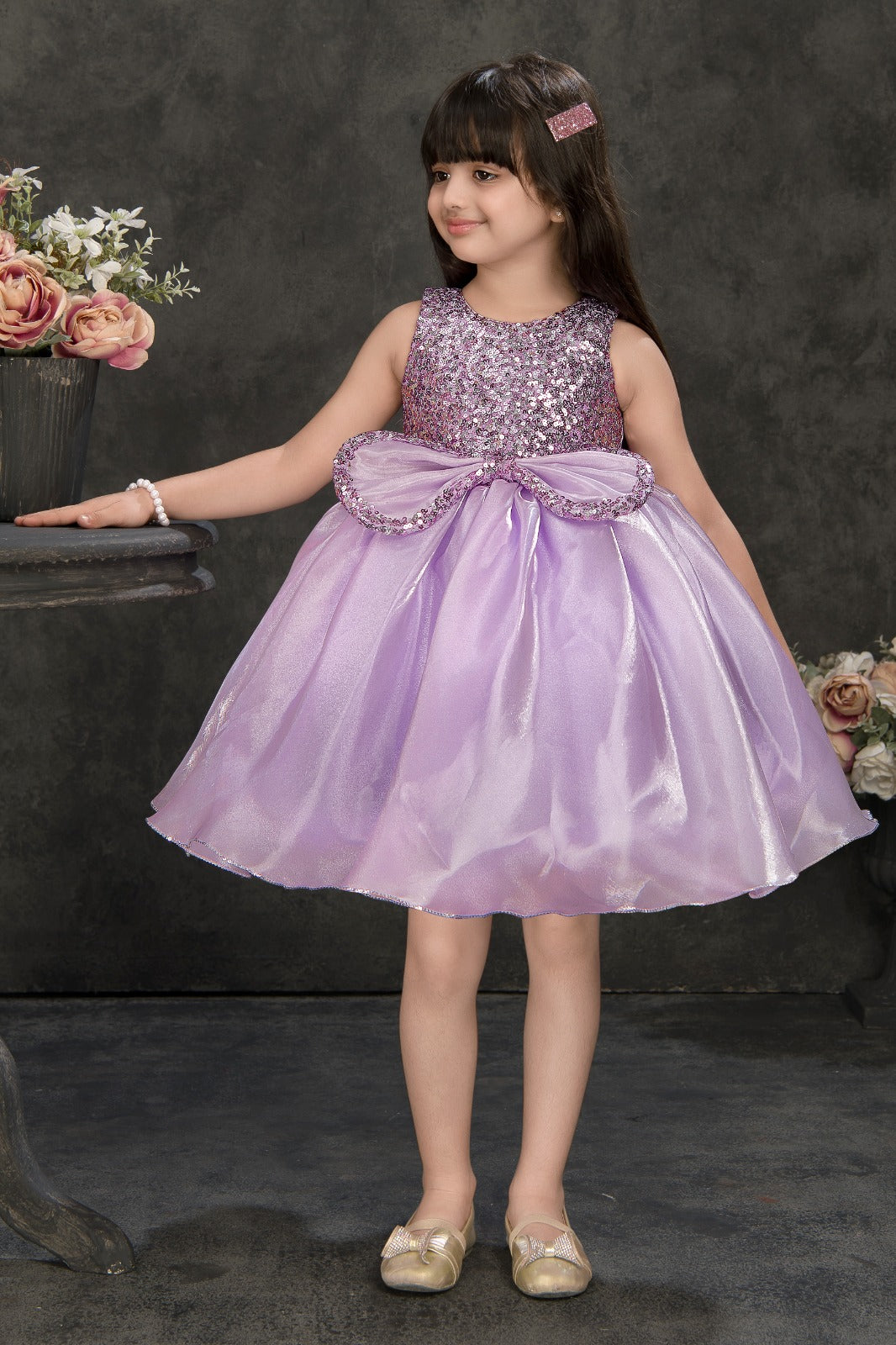 Lavender Sparkle Bow Party Dress for Girls