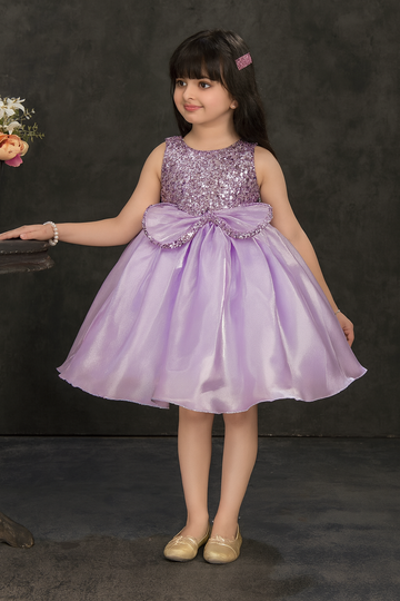 Lavender Sparkle Bow Party Dress for Girls