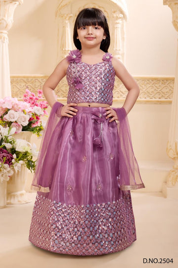 Lavender Sequin Embellished Lehenga Set with Floral Detailing