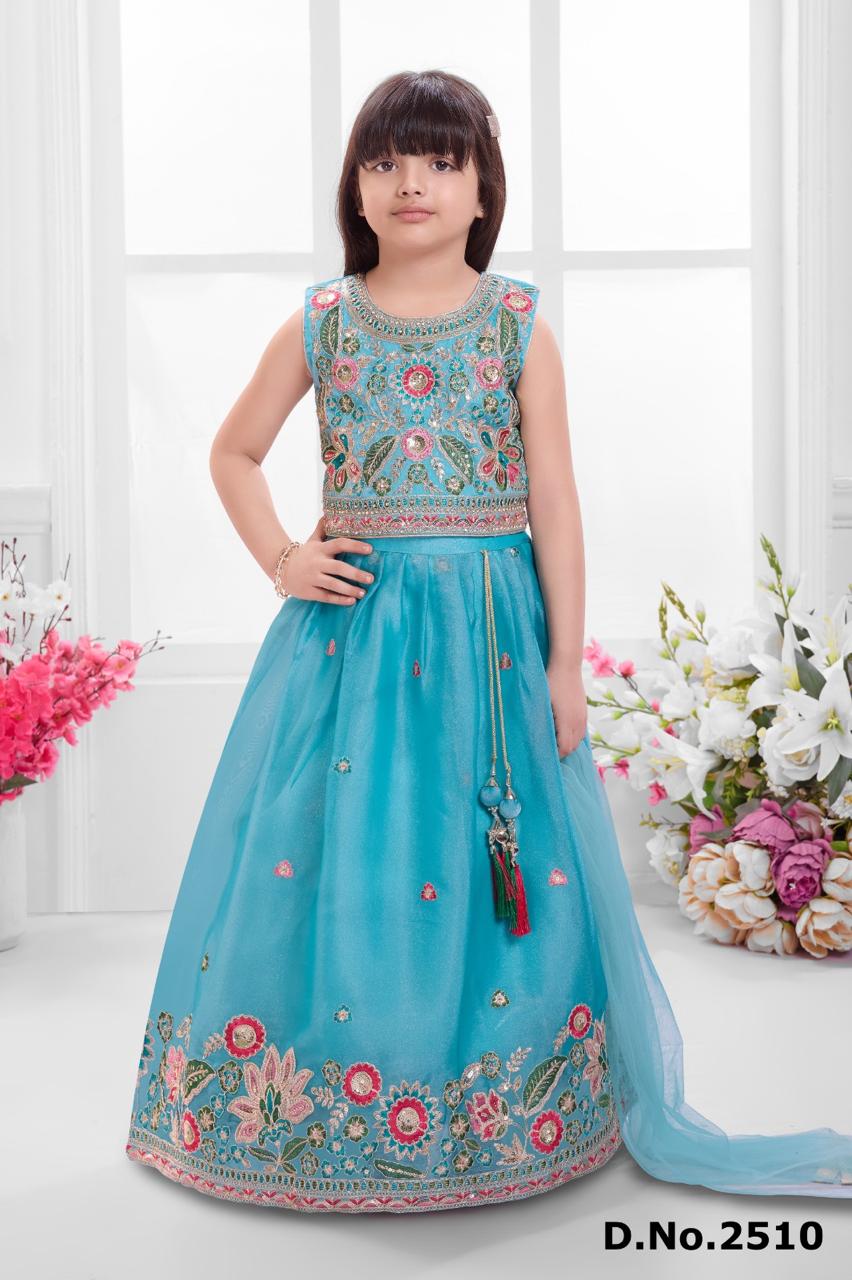 Turquoise Embroidered Floral Lehenga Set