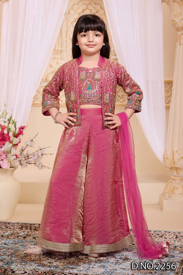 Rose Pink Embroidered Palazzo Set with Jacket