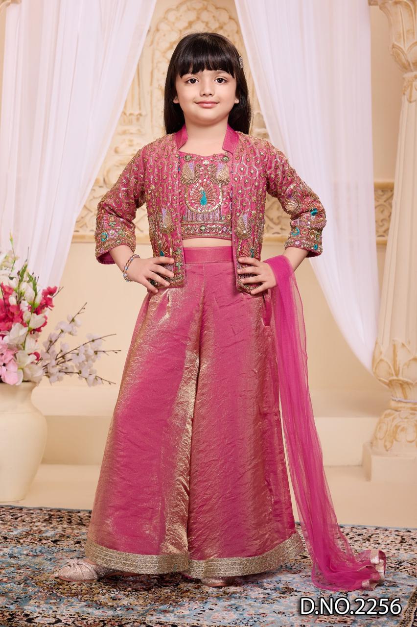 Rose Pink Embroidered Palazzo Set with Jacket