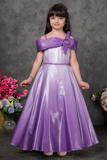 Lavender Shimmer Off-Shoulder Party Wear Gown for Girls | Luxury Kids Dress
