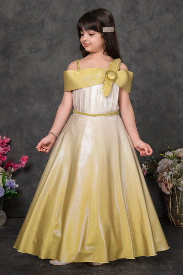 Luxury Golden Shimmer Party Wear Gown for Girls | Kids Designer Dress