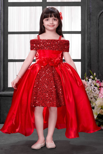 Birthday Ruby Glow Sequin Party Dress for Baby Girls