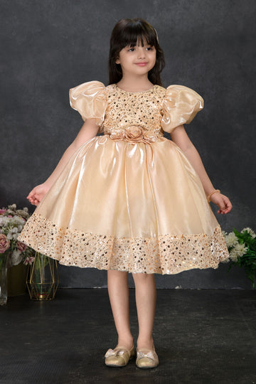 Birthday Golden Bloom Sequin Party Dress for Girls