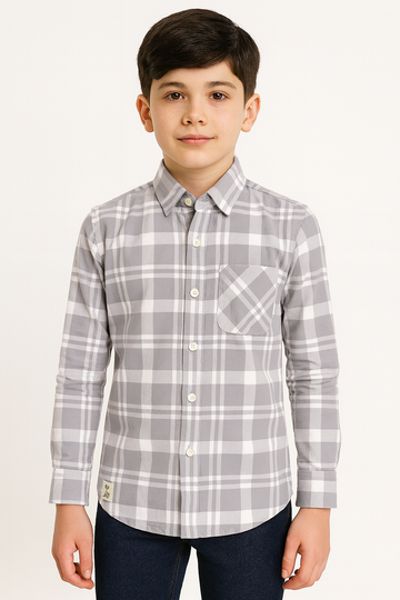 Boys Grey Checked Full Sleeve Shirt Stylish Casual and Party Wear Shirt