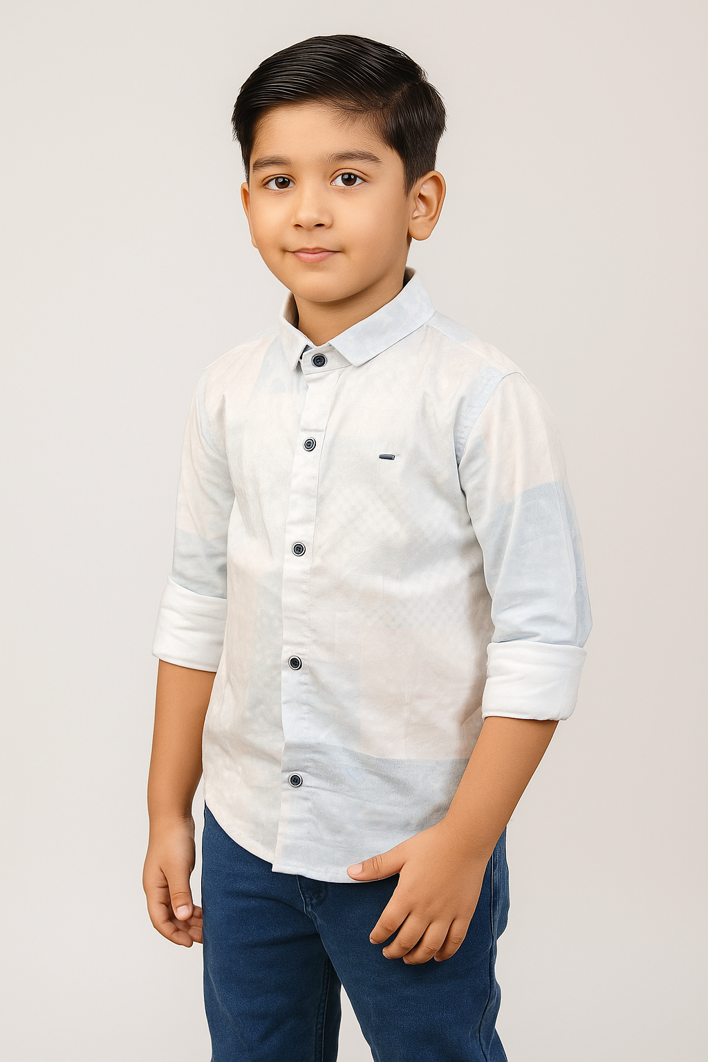 Light Pastel Blue Casual Cotton Shirt for Boys