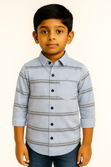 Sky Blue Striped Full Sleeve Cotton Shirt for Boys