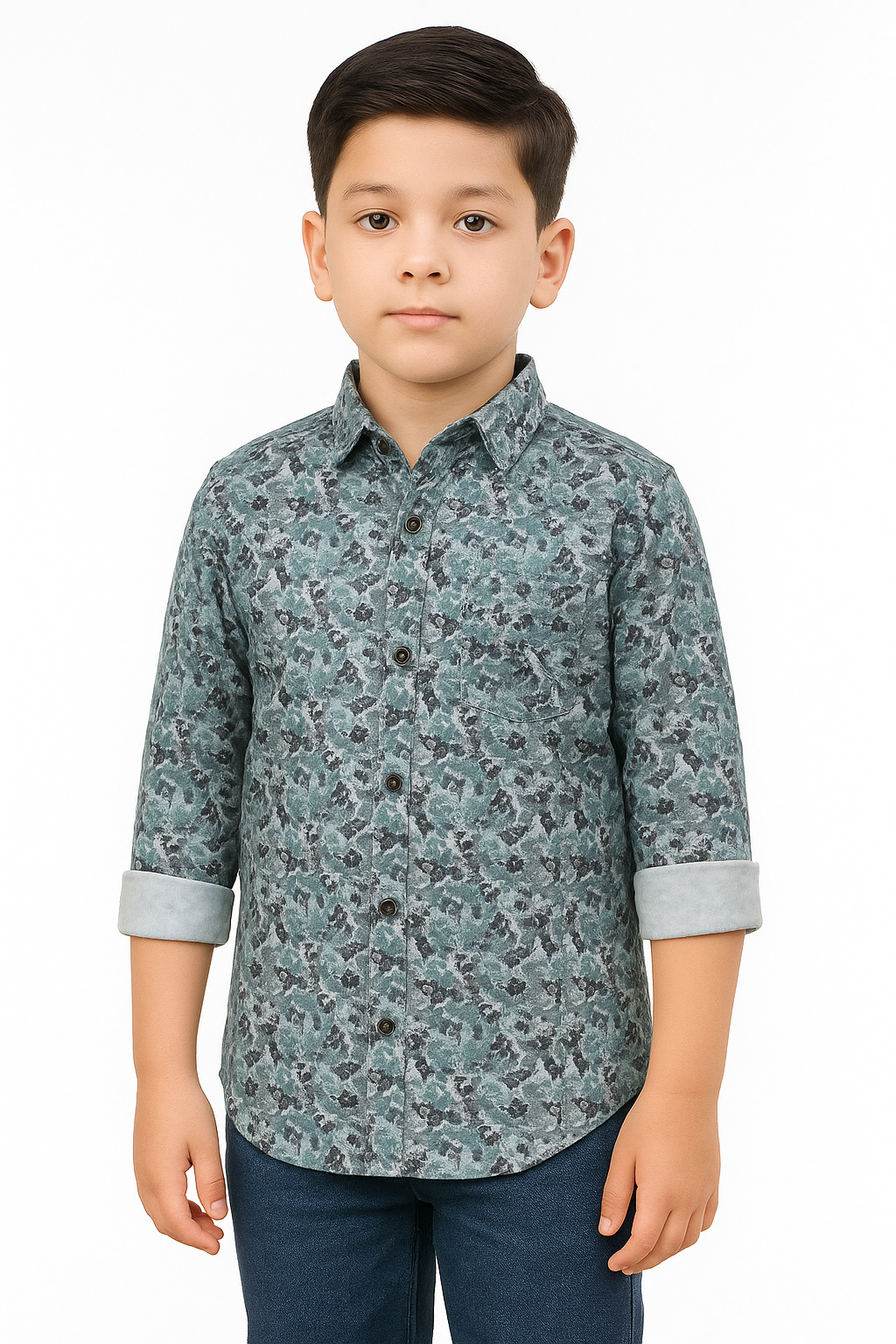 Teal Textured Printed Full Sleeve Shirt for Boys
