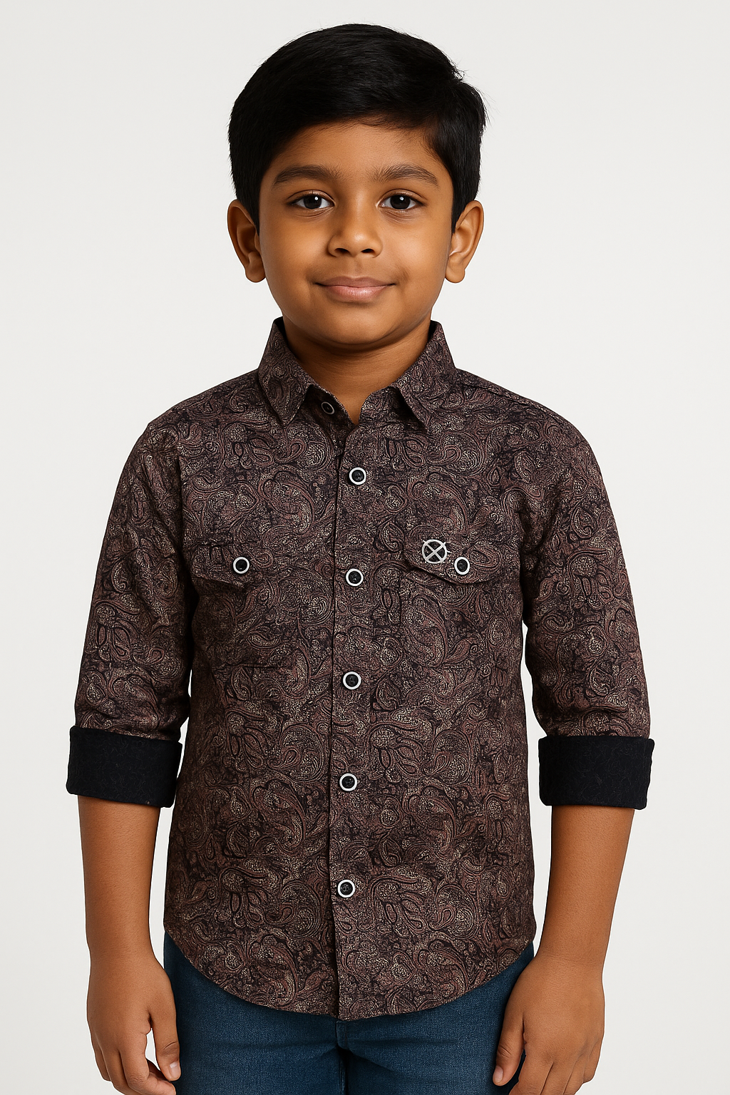 Maroon & Black Paisley Print Full Sleeve Shirt for Boys
