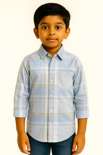 Light Blue & Yellow Checkered Full Sleeve Shirt for Boys