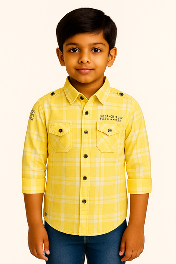Boys Yellow Premium Checkered Casual Shirt