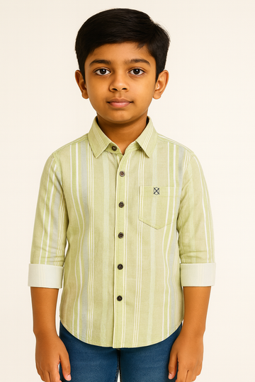 Boys Light Green Premium Striped Casual Shirt